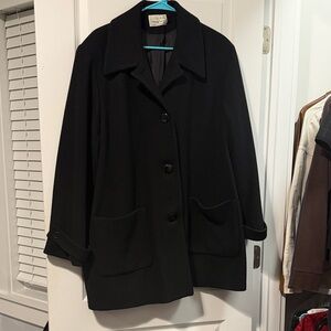 Women's Black Button-Up Pea wool Coat